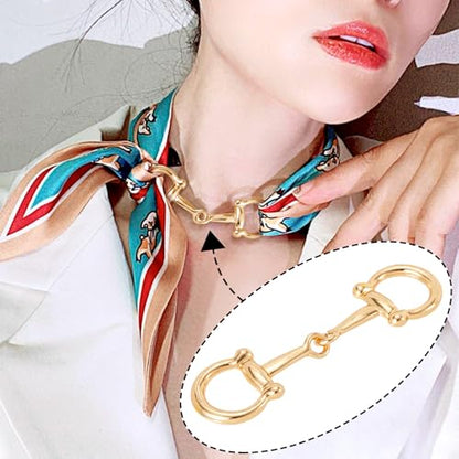 Joez Wonderful Scarf Ring Clip, Wide Band Chunky Chain Silk Scarf Buckle, Shawl Clips Scarf Clasp Holder Scarves Pin - color: (Horsebit) Gold