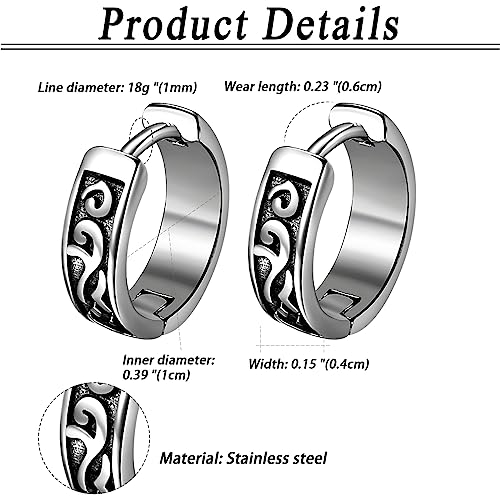 Aroncent 2-8Pcs Womens Mens Huggie Hoop Triangle Earrings Viking Runes Stainless Steel Ear Stud Novelty Black/Gold/Silver - color: D-Sliver Viking Earrings-4PCS