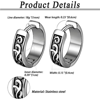 Aroncent 2-8Pcs Womens Mens Huggie Hoop Triangle Earrings Viking Runes Stainless Steel Ear Stud Novelty Black/Gold/Silver - color: D-Sliver Viking Earrings-4PCS