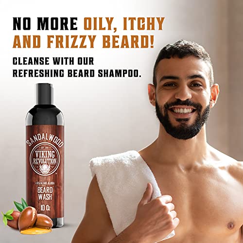 Beard Wash & Beard Conditioner Set w/Argan & Jojoba Oils - Softens & Strengthens - Natural Sandalwood Scent - Beard Shampoo w/Beard Oil (10oz) | Formulated with Argan & Jojoba Oils - Softens & Strengthens Beard - Sandalwood Scent - size: 10 Fl Oz (Pack of