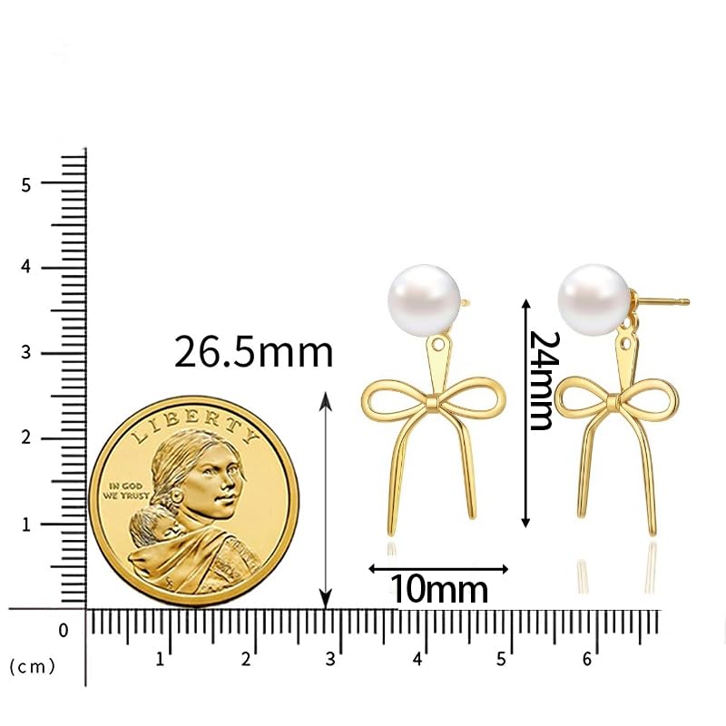 Gold Bow Earrings for Women, Long Tassel Chain Drop Earrings, Trendy Small Bow Earrings, Ribbon Waterfall Dangling Earrings, Pearl Bow Earrings, Sparkly Elegant Bowknot Preppy Jewelry Gifts for Women - color: Gold Bow-F