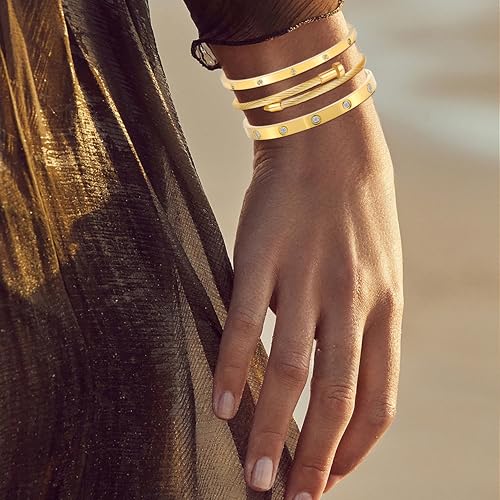 Camhanno Gold Bangles for Women - Stainless Steel Love & Friendship Bracelet Set with Gift Box | Daily Wear & Party Jewelry - color: Gold Bracelet Collection