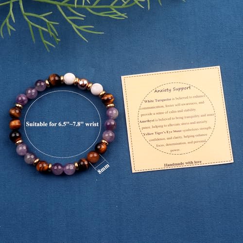 KSQS Healing Stone Bead Bracelet for Women, Natural Gemstones Balance Protection Bracelet, Spiritual Crystal Beads Bracelet Anxiety Relief with Meaning Card - color: Anxiety Support