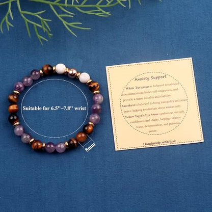 KSQS Healing Stone Bead Bracelet for Women, Natural Gemstones Balance Protection Bracelet, Spiritual Crystal Beads Bracelet Anxiety Relief with Meaning Card - color: Anxiety Support