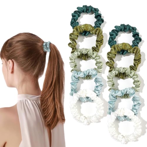 Silk Hair Ties Satin Scrunchies - Small Mini Scrunchy for Women Thick Hair Accessories Cute Soft No Slip Hair Elastics Ponytail Holder for Curly Hair No Damage Hairties Gift for Girls - color: Light-green
