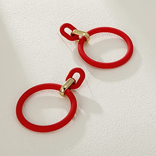 RUOFFETA Acrylic Rectangle Earrings, Fashion Acrylic Square/Oval/Hoop Statement Drop Earrings for Women - color: Red Hoop