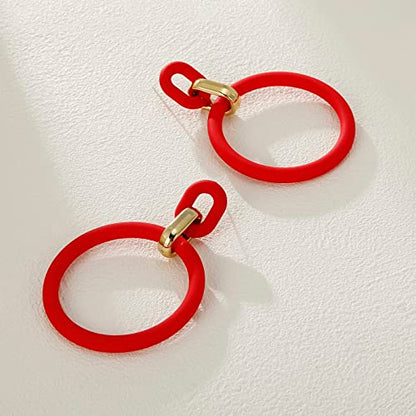 RUOFFETA Acrylic Rectangle Earrings, Fashion Acrylic Square/Oval/Hoop Statement Drop Earrings for Women - color: Red Hoop