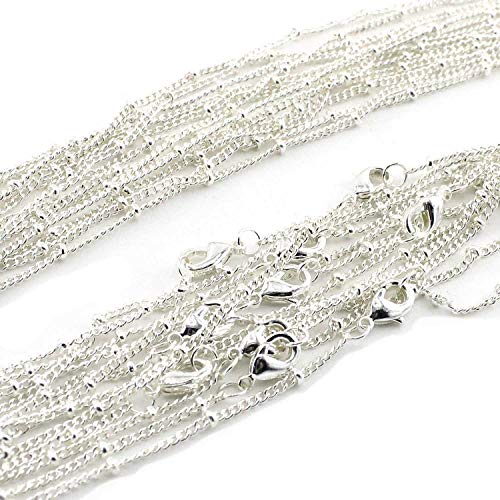 ALEXCRAFT 12PCS Silver Plated Brass Curb Chain Satellite Beaded Chains | Bulk for Jewelry Making (18 Inch(1.5mm)) - color: Silver, size: 18 inch-1.5mm