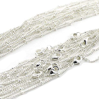 ALEXCRAFT 12PCS Silver Plated Brass Curb Chain Satellite Beaded Chains | Bulk for Jewelry Making (18 Inch(1.5mm)) - color: Silver, size: 18 inch-1.5mm