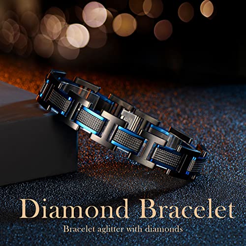 Holizaly Men's Stainless Steel Two Tone Square Link Bracelet, Black and Blue Ion Plated Black - color: blue black