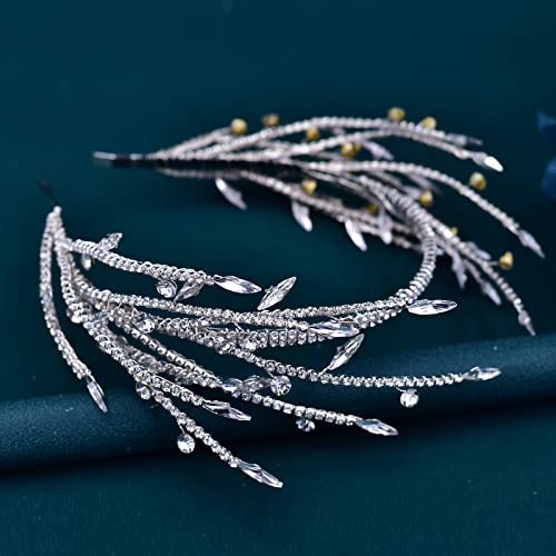 JHOO Wedding Rhinestone Hair Accessories Bridal Headband Silver Unique Shape Hairband Suitable for Women and Brides Crystal Headwear