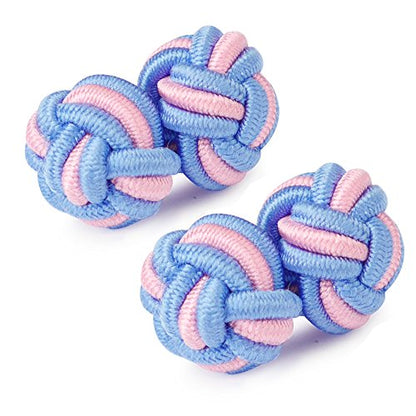 HONEY BEAR Round Silk Knot Elastic Fabric Cufflinks for Men Women 1 Pair | Wedding Business, Tarnish-Resistant, for Groomsmen, Father, Husband, Wife, Anniversary, and Formal Events - style: Blue+Pink