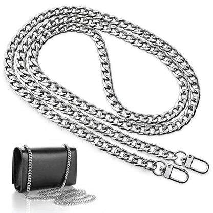 CooBigo 47" Purse Chain Strap Metal Shoulder Crossbody Bag Chain with Metal Buckles, Flat Chain Strap for Purse Handbag - color: Silver
