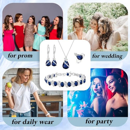 GZWHD Jewelry Set for Women CZ Earrings Necklace Ring Bracelet Set Prom Party Wedding Jewelry Gift for Mother Friend Wife - color: A-Blue