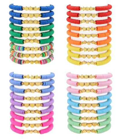 36 Pcs Preppy Friendship Bracelets for Teen Girls Heishi Cute Clay Beads Bracelets Bulk Colorful Heart Star Crown Friendship Surfer Bracelets Things Jewelry Gifts for Girls