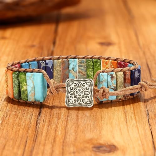7 Chakra Bracelet Bohemian Handmade Leather Wrap Healing Protection Natural Stone Yoga Beaded Bracelets Boho Friendship Jewelry - color: Chakra #4