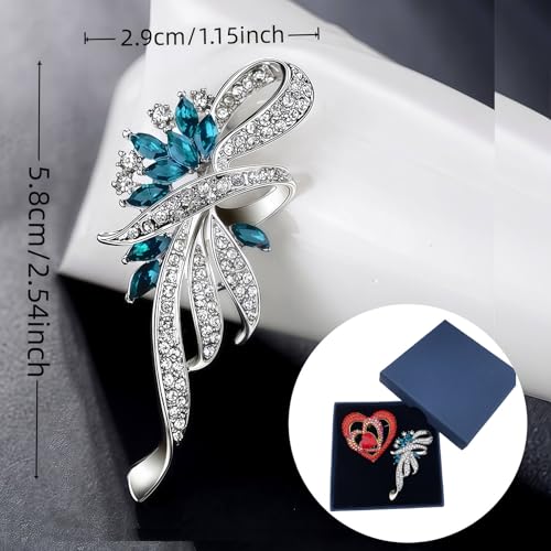 2pcs Rhinestone Brooch Pin for Women Dress Elegant Stylish Crystal Brooches Fashion Accessories Pins Lapel Boutonniere Ideas Wedding Christmas Birthday Jewelry Easter Gift - color: 19 Red heart/Silver