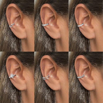 9Pcs Ear Cuff 14K Gold Plated Cuff Earrings Gold Ear Cuffs Non Pierced | Fake Conch Cartilage Earrings Ear-Clips Minimalist Non Piercing Delicate Clip-on Ear Cuffs Stackable Set - style: B-12pcs-Silver
