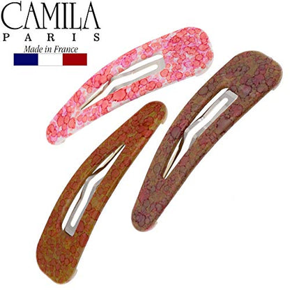 Camila Paris CP2932 French Hair Barrettes Clips, Snap Hair Slides Clic Clac for Women, Styling Girls Side Slide-in Metal Snap Pin Hair Accessories for Women. Strong Hold, No Slip Grip, Made in France - color: 3PK Rose 3.25"