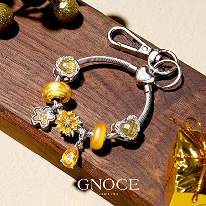 GNOCE Stainless Steel Snake Chain Charm Bracelet W/Safety Gift for Women - color: Round