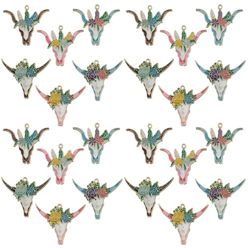 Youdiyla 12pcs Alloy enamel Halloween series cow head bone flower set Pendant Jewelry Making DIY Keychain Earrings Pendant Various Design Charms for Jewelry Making Bracelets Necklace (SN1001) - color: SN1001