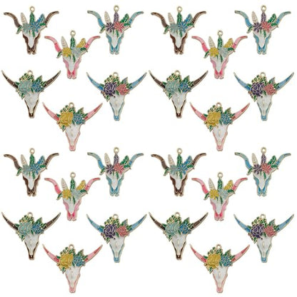 Youdiyla 12pcs Alloy enamel Halloween series cow head bone flower set Pendant Jewelry Making DIY Keychain Earrings Pendant Various Design Charms for Jewelry Making Bracelets Necklace (SN1001) - color: SN1001