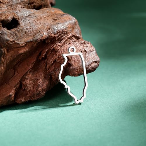 kkjoy 5Pcs Hollow Continents Maps of USA Pendant Charms for Jewelry Making and Crafting, Stainless Steel Mini Charm Craft Supplies Accessories for DIY Bracelet Necklace Earrings - color: Hollow Illinois Map - Silver