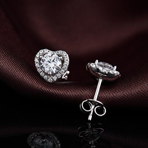925 Sterling Silver Bezel Stud Earrings for Women Hypoallergenic Cubic Zirconia Stud Earrings for Unisex - style: 1-Heart Studs