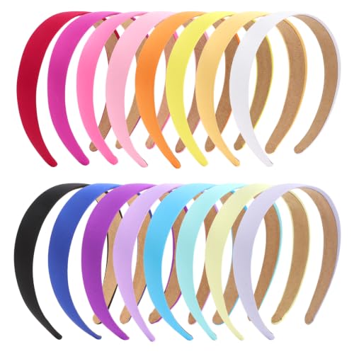 Wecoe Satin Headbands, 16 Pcs 1 Inch Hair Bands for Women & Girls(Set E) | Great for daily wear, festive looks & DIY crafts - color: Set E