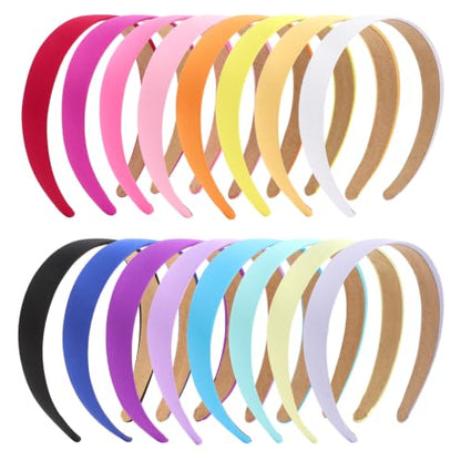 Wecoe Satin Headbands, 16 Pcs 1 Inch Hair Bands for Women & Girls(Set E) | Great for daily wear, festive looks & DIY crafts - color: Set E