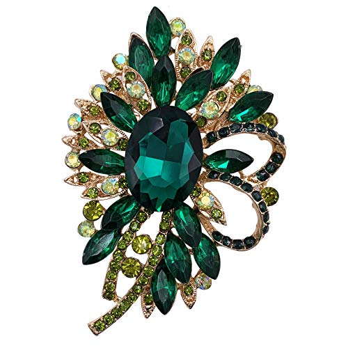 SELOVO Big Large Flower Bow Brooch Scarf Decoration Brooch Pin Gold Tone - color: green