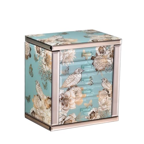 High End Glass Jewelry Box for Women, 5 Layer, Bird & Floral | Large Jewelry Organizer with 2 Side Doors & Mirror, Velvet-Lined Storage, For Rings Necklaces Earrings Watches, Gift - color: Bird & Floral, size: 5 Layer(7.4"D x 10.2"W x 11.3"H)