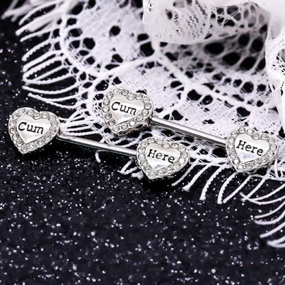 VERAMI 14G 16G Bat Devil Heart Nipple Rings Stainless Steel Heart Nipple Barbell Rings Tongue Rings Body Piercing for Women Men - color: silver CF