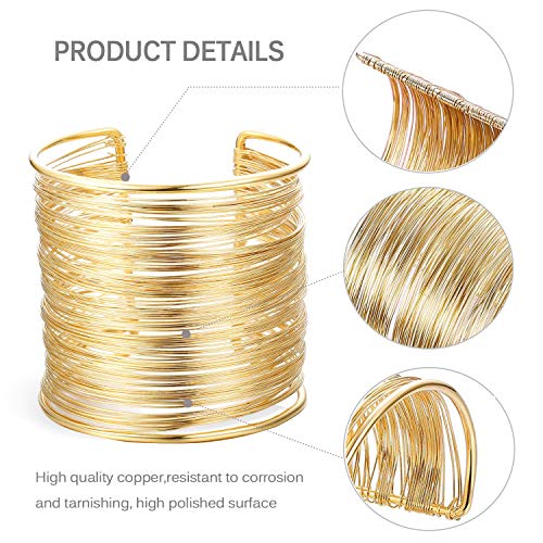 RIOSO 4 Pcs Cuff Bangle Bracelet for Women Open Wide Wire Bracelets Wrist Cuff Wrap Bracelet - color: G