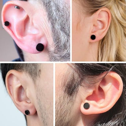 Hypoallergenic Black Stud Earrings for Men Women: 6 Pairs Flat Back Stainless Steel Cartilage Piercing Ear Tunnel 5mm-10mm - style: 6Pairs-Black-Studs
