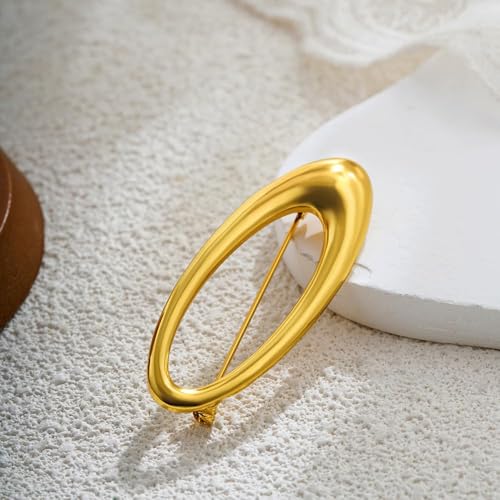 Minimalist Oval Brooch for Women Men Gold-Tone Plated Geometric Lapel Pin Dainty Elliptical Badge for Suit Tie Dress Hat Bag Simple Metal Style Fashion Jewelry Boutonniere Corsage Accessories