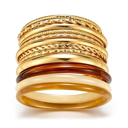 ÌF ME Gold Bangle Bracelets for Women, Indian Bangles Stackable Set, Multi Layer Textured 18K Gold Plated Chunky Bracelets Boho Jewelrys Set - style: G-13PCS Amber Resin Gold