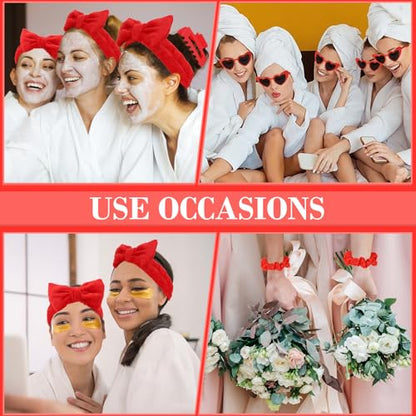 Semato 4 Pcs Red Bridesmaid Proposal Gifts Bridesmaid Spa Headband, Hair Claw Clips, Heart Shaped Sunglasses and Smooth Satin Scrunchies - color: Red