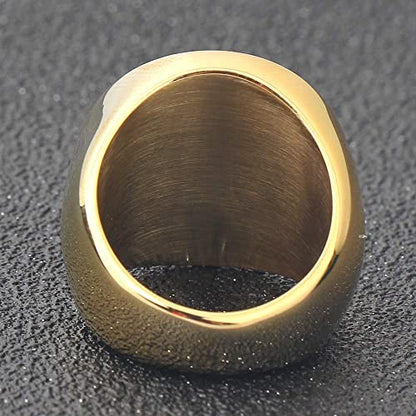 MYNENEY Stainless Steel Round Shape Classical Simple Plain Wedding Engagement Statement Pinky Band Signet Rings for Men Women Size 4-15 - color: Men Size Gold