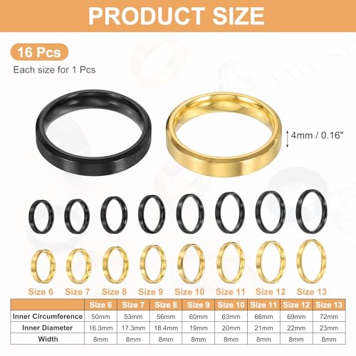 MECCANIXITY Stainless Steel Ring, Plain Ring Blanks Matte Brushed Wedding Bends for Men Women - color: Gold/Black