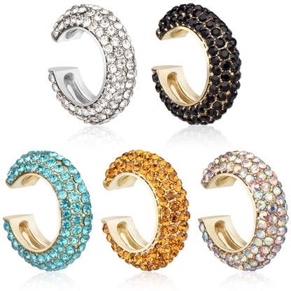 Joez Wonderful 5pcs Chunky Ear Cuff for Women, 0.8in, 5 Colors | Metal, with Rhinestone, Hypoallergenic, Non Piercing, Round, Huggie Clip on Cartilage Earrings, for Diy Accessories, Birthday