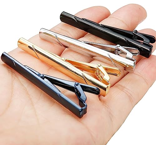 2.36 Inch Mens Silver Tie Clip, Stainless Steel Diagonal Stripe Tie Bar, Non-Slip Minimalist Necktie Clip for Business Wedding Daily Wear - color: Black