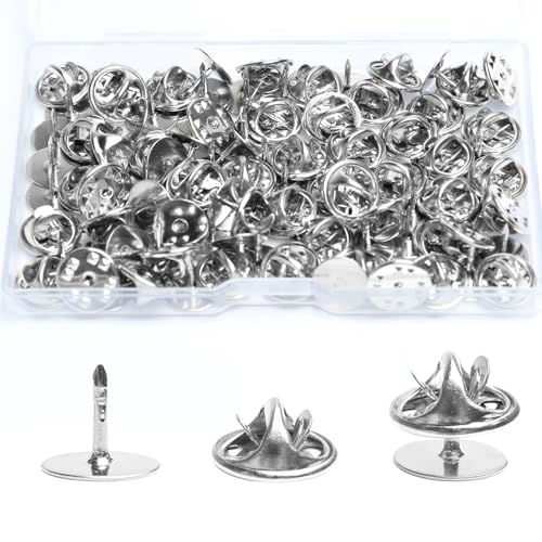 50 Pairs Premium Butterfly Clutch Pin Backs with 8mm Length 10mm Width Blank Pins for DIY Enamel Pins, Jewelry Craft Gifts, or Tie Tack Keeper Replacements (Silver) - color: Silver