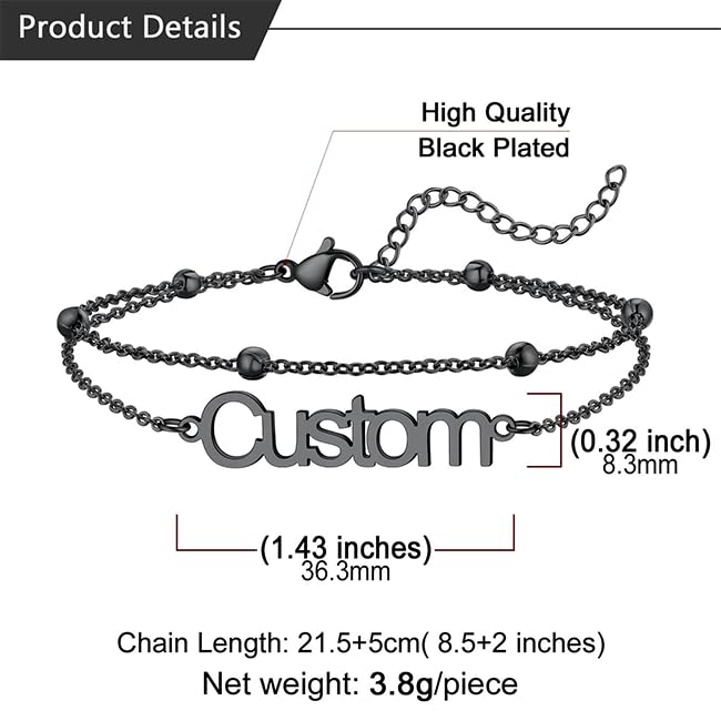 U7 Custom Layered Ankle Bracelets for Women Stainless Steel Bead/Cuban/Figaro/Rope/Wheat Chain Anklet Waterproof Anklet Jewelry for Beach Vacation - color: c-Black-Bead Chain