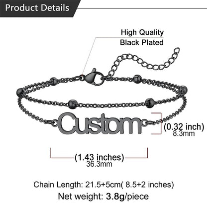 U7 Custom Layered Ankle Bracelets for Women Stainless Steel Bead/Cuban/Figaro/Rope/Wheat Chain Anklet Waterproof Anklet Jewelry for Beach Vacation - color: c-Black-Bead Chain