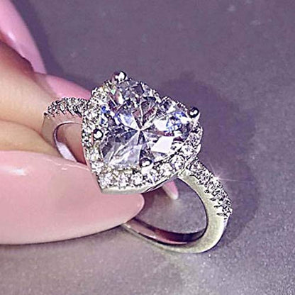 Women Heart Shaped Engagement Rings Inlaid Zircon Anniversary Rings Elegant Exquisite Wedding Jewelry (B-Silver, 8) - color: B-silver, size: 8