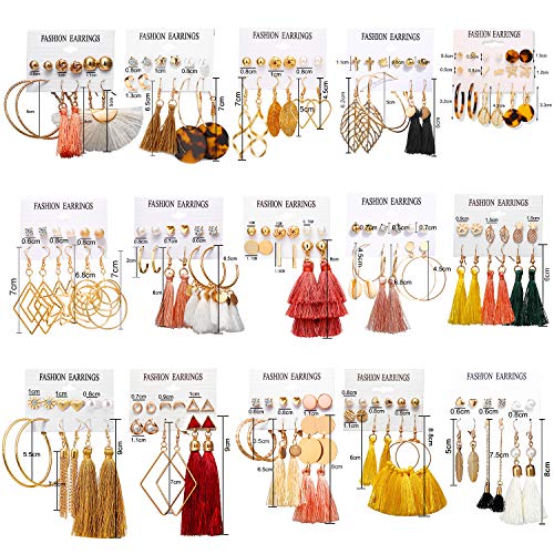 18-32 Pairs Tassel Earrings Set with Colorful Tassel Long Layered Dangle Hoop Tiered Thread Earrings Set for Women Jewelry Fashion and Valentine Birthday Party Gift - style: 93 Pairs Tassel Earrings