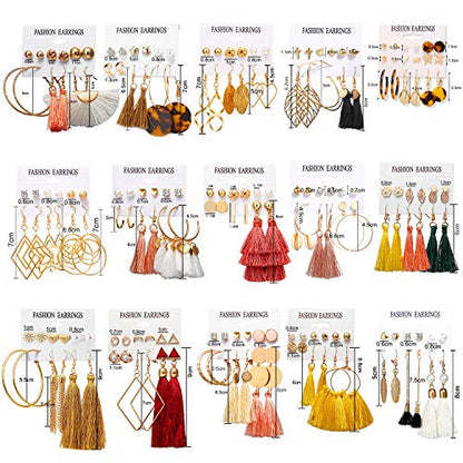 18-32 Pairs Tassel Earrings Set with Colorful Tassel Long Layered Dangle Hoop Tiered Thread Earrings Set for Women Jewelry Fashion and Valentine Birthday Party Gift - style: 93 Pairs Tassel Earrings