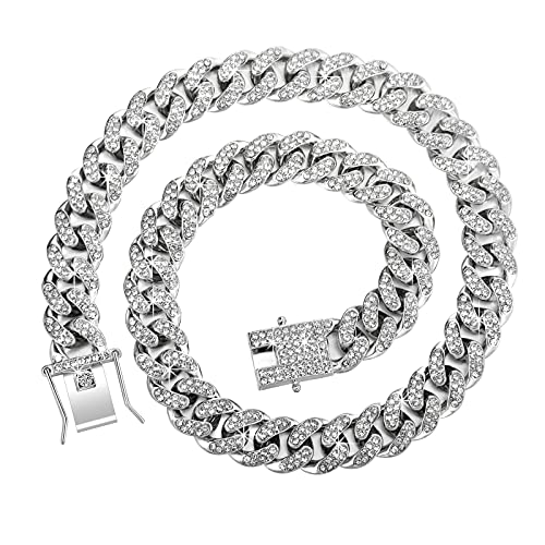 Hicarer 2 Pieces Cuban Link Chain for Men Women Cuban Necklace Bracelet Heavy Strong Link Chain Bling Unisex - color: Silver, size: 19.6 Inch, 7.87 Inch