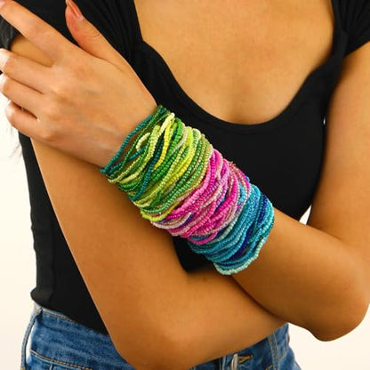 Soyzvteo 17Pcs Elastic Beaded Bracelets Bohemian Stackable Beaded Stretch Bracelets Colorful Boho Beach Bracelet Set Rainbow Handmade Seed Beach Bracelet Jewelry - color: 30Pcs/Blue